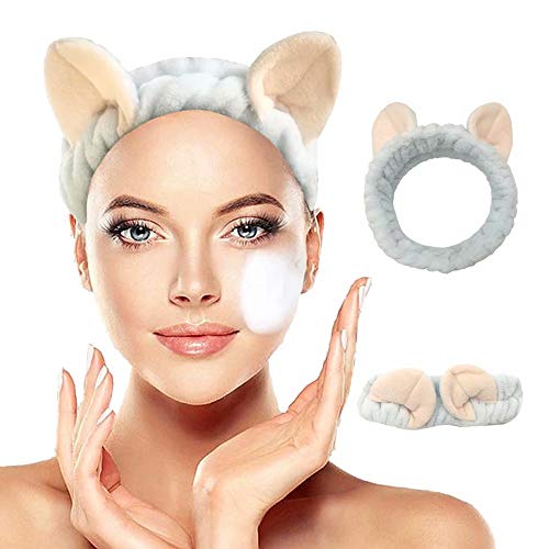 Cat Ear Headband for Women Hair Band Blue Spa Wrap Headband for Face Washing Makeup Shower Facial