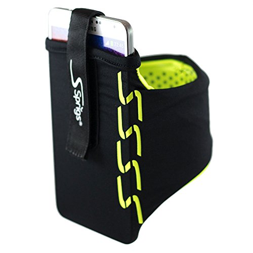 Sprigs Armband for iPhone 11/x/xr/8/7 Plus, Galaxy S10/S9, Google Pixel 4. Lightweight & Comfortable Running Armband, Stretches to Fit All Phones with Case - Black/HiViz, Small