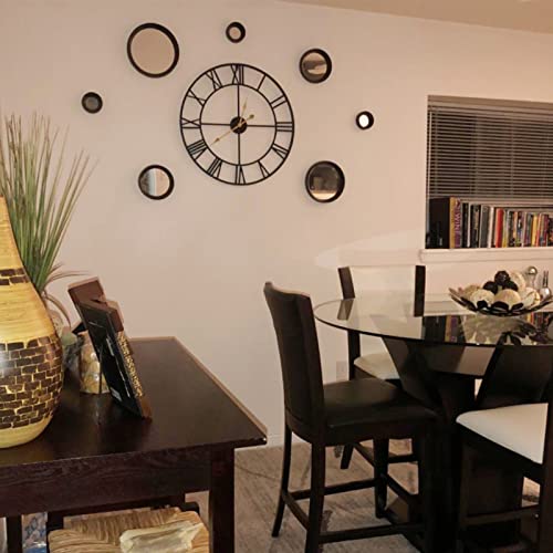 Wanduhr Große, Europäische Industrie Vintage Dekor Wanduhr, Leise Ohne Tickgeräusche Wanduhr mit Römischen Ziffern, Metall Wanduhr für Wohnzimmer, Küche, Schlafzimmer, Büro - 47cm, Schwarz – Bild 6