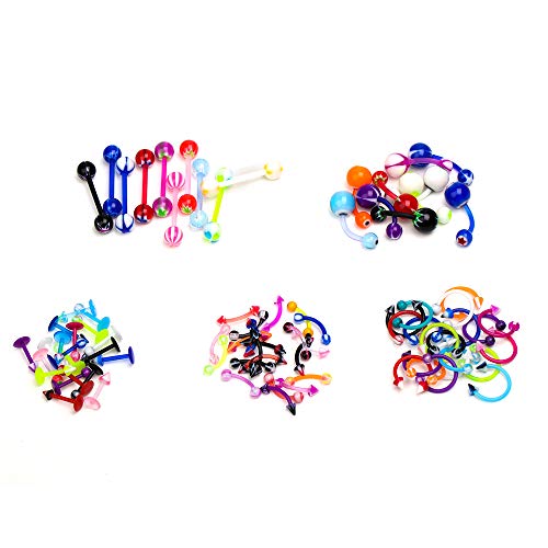 Crazypiercing Wholesale 80 Flexible Lip Tongue Eyebrow Bar Rings Barbell Piercing Body Jewelry Multicolor #TOP1