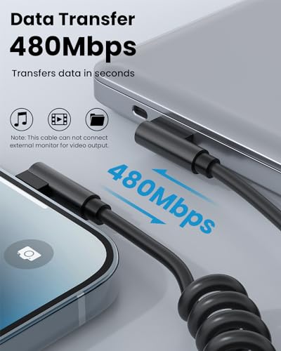 90 Degree Coiled Lightning Cable, 2 Pack, 3 FT, Right Angle Short iPhone Charger Cord [MFi Certified], USB A to Lightning Apple CarPlay Cable Compatible with iPhone 14/13/12/11 Pro Max XS XR X - Black - Thumbnail 3