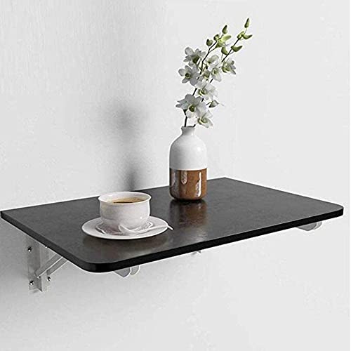 Bureau mural pliant noir avec étagères flottantes compactes - 2