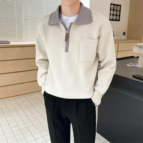 Men Knitted Sweaters for Zipper Spliced Clothes Pullovers with Pockets Brown Zip-up Heated Korean Tops4