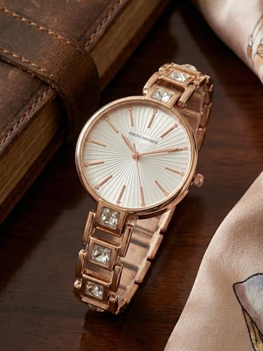 Image of AMERICANVIBER Red Diamond-Studded Women's Analog Watch with Adjustable Strap, Stylish Round Dial Wrist Watch for Girls & Ladies, Suitable for Casual, Office, and Formal Use