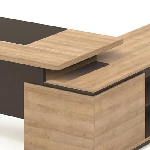 Image of Director & Executive L-Shape Table for Office & Writing Desk Made in Particle Board Multi-Functional Wire with Charcoal Black Panel 5-Year Warranty & Free Assembly (LDL-575)