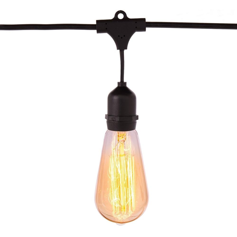 LOLAhome Guirnalda Luces Industrial Exterior 7 Metros y 10 Bombillas 40W | 2. 200K, 1. 800Lm. IP 44. Casquillos E 27 con pantallas de metal bronce. Ampliable extensible. Modelo Chateau