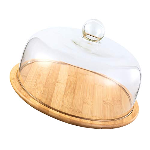 Soporte de cristal transparente para tartas con base de madera, suministros de boda, fiesta, cubierta de tarro de campana de 11.4 pulgadas