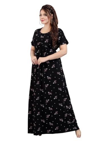 Image of Fabme Women's Full Length Printed Pre and Post Pregnancy Pure Cotton Nursing Nightdress Nighty