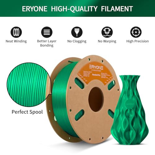 Image of ERYONE PLA Filament 3D Printer PLA Filament 1.75mm + /- 0.03mm, PLA Filament 1KG Cardboard Spool(2.2LBS), Dark Green