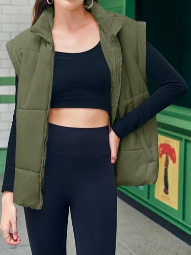 Tankaneo Womens Quilted Puffer Vest Casual Stand Collar Cap Sleeve Coat Zip Loose Fit Warm Outerwear3