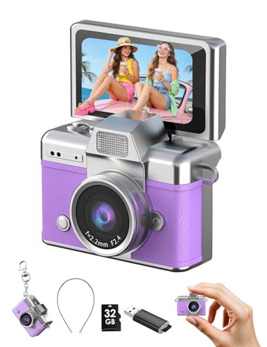 Image of Valentine's Day Gift for Girlfriend - DollRank Mini Keychain Camera, 1080P Portable Digital Camera with 1.47 inch Flip LCD & Flash, Retro Collectible Pocket Camera for Travel, Parties, Birthday(Purple)