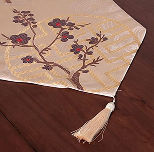 Chemin de table beige 33x210 cm en polyester moderne à pompons WXKAGF - 6