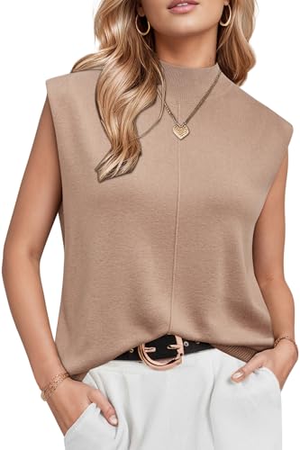 Image of Arach&Cloz Women's Wool Blend Mock Neck Sweaters Vest Business Casual Lightweight Trendy Tops Summer Outfits 2026