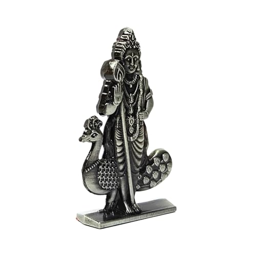 Image of anciently Murugan Statue for Car Dashboard | Kartikeya Idol for Car Dashboard, Metal, 1 Piece (Silver Colour), Murugar Statue For Car