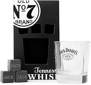 Jack Daniels Whisky Glass Tumbler and 3 x Whisky Stones | Includes 11oz Premium Whiskey Glass and 3 x Official Jack Whiskey Stones | Official Old No. 7 Brand Merchandise | Jack Daniels Gift