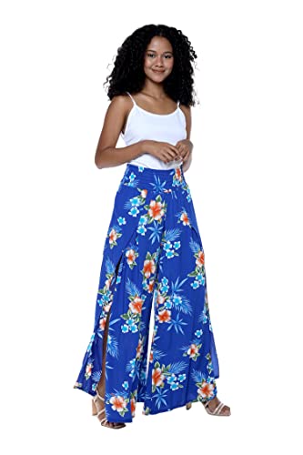 Matchable Couple Hawaiian Luau Shirt or Wide Legged Pants in Pacific Palm Navy2