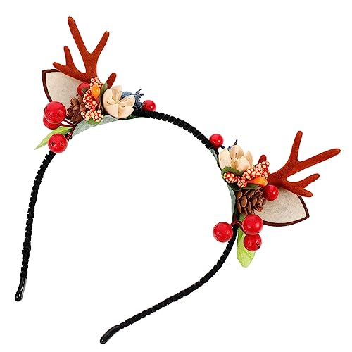 Vaguelly クリスマス鹿の角のヘッドバンド ヘアアクセサリー 人工の松かさ付き お祭り用頭飾り 軽量で快適な装着感 クリスマスイベント向け