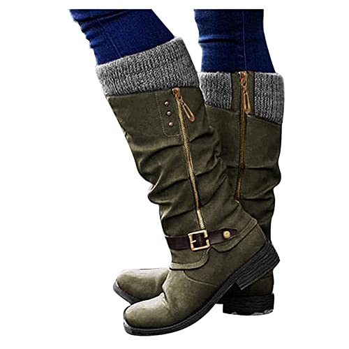 Ladmiple Boots For Women Ankle Booties Wide Width Mid Calf Low Heel Side Zip Combat Boots Motorcycle Riding Biker Boots2