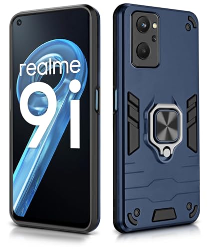 Image of WOW IMAGINE Shock Proof Back Case Mobile Cover for Realme 9I 4G | Back Cover Case (Tough Armor | Hybrid PC + TPU | Ring Holder & in-Built Kickstand | Blue)