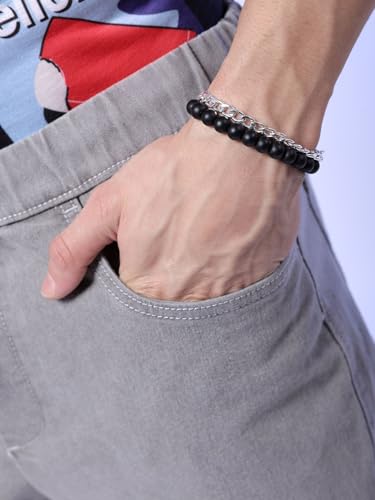 Image of The Indian Garage Co Men Regular Fit Solid Mid-Rise Stretchable Denim Cargo Joggers