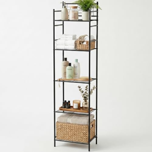 LEEDA 5-Tier Metal Shelving Unit, Sturdy Bathroom Storage Shelf &