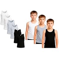 Bahob® 6 Pack Boy's Underwear Vests Soft Cotton Tank Tops Kids Sleeveless Vests Undershirts 5-14 Years (UK, Age, 5 Years, 6 Years, Regular, 2 White / 2 Black / 2 Grey)