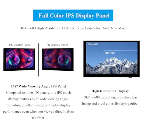 Image of 5inch DSI LCD 5-Point Capacitive Touch Screen Monitor for Raspberry Pi Pi5 /4B /3B+ /3B /3A+ /CM4 /CM3+ /CM3, 1024 x 600 Resolution IPS Display Screen, DSI Interface, 178 Viewing Angle, No Driver Required