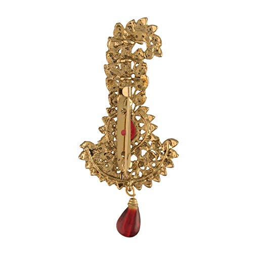 Image of I Jewels Gold Plated Traditional Stone Pearl Drop Safa Kalangi Brooch for Groom /Men /Dulha Pagadi