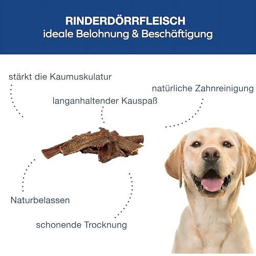 Tiernahrung Schwenner Rinderdörrfleisch für Hunde - 8-12 cm leckere Kaustangen - Hundeleckerli aus Trockenfleisch - 1000g Hundesnack