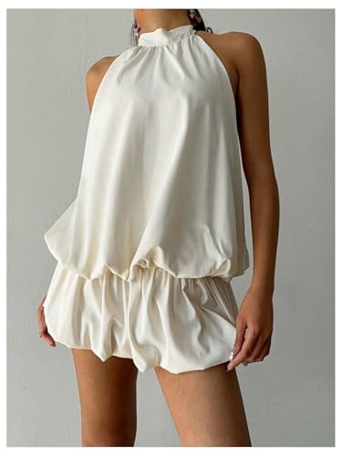 SweatyRocks Women's Y2k Backless Ruffle Bubble Going Out Self Tie Halter Mini Dress4