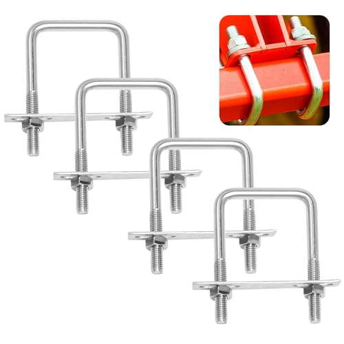 Lot de 4 vis à étrier M8 carrées en U pour coffre de toit - Fixation en U - Collier de serrage carré 65 x 80 mm - Avec écrous et plaque de cadre -...