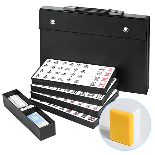 Set de Mahjong Riichi Japonés con 144 Fichas y Estuche Negro