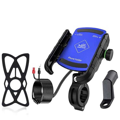 GRAND PITSTOP Grandpitstop - Jaw Grip Aluminium Waterproof Bike/Motorcycle/Scooter Mobile Phone Holder Mount with Fast USB 2.5 Charger, Ideal for Maps and GPS Navigation - Blue