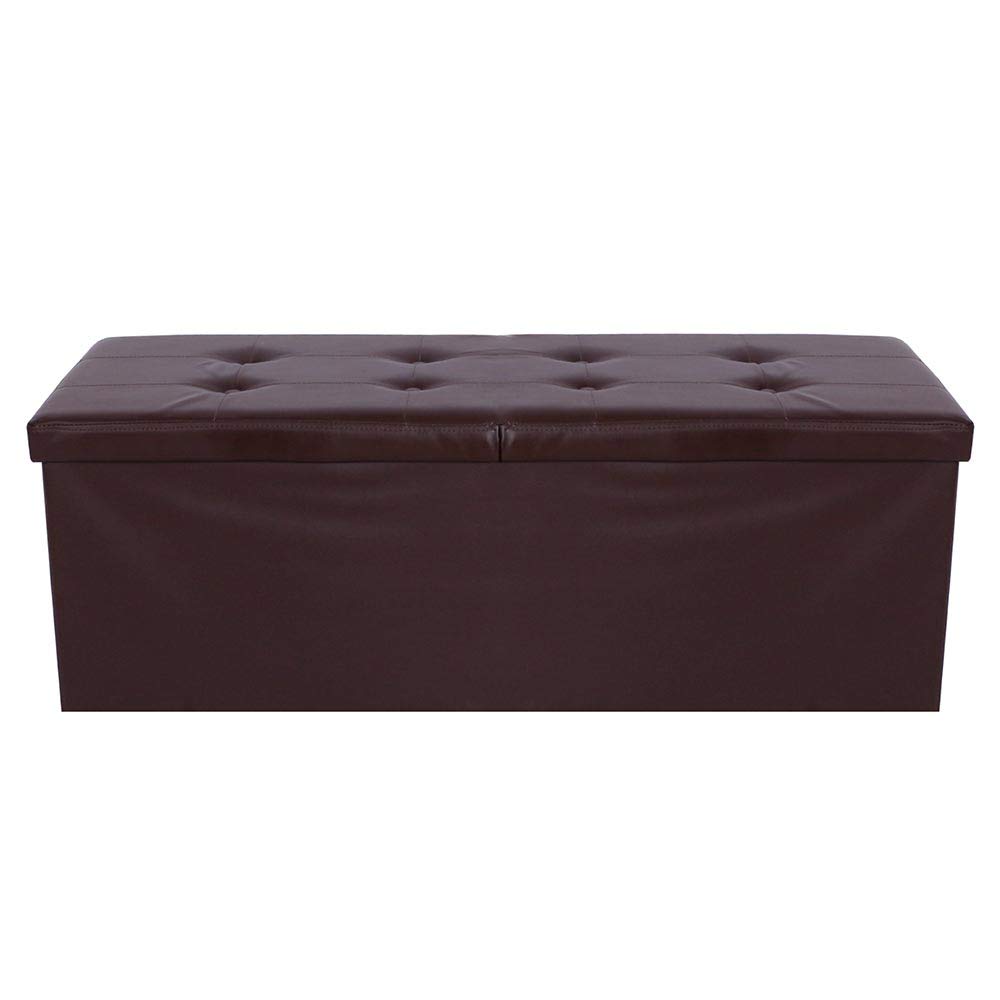BAKAJI Baúl otomano, contenedor, reposapiés, para Dormitorio, Banco, Taburete, Estructura Plegable, Revestimiento de Piel sintética, Asiento extraíble Acolchado, tamaño 38 x 115 cm (marrón)