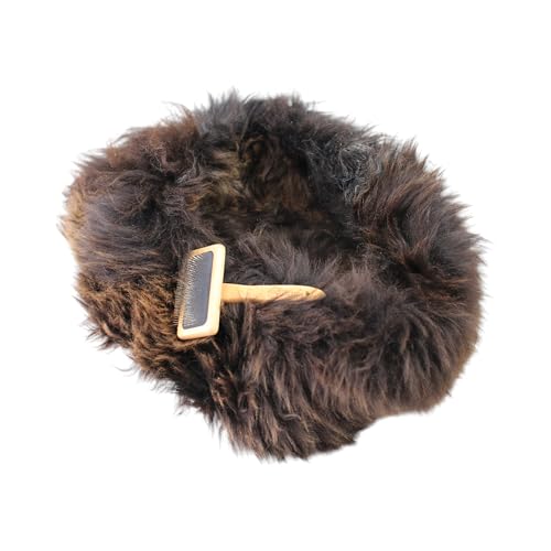 Sheep Dreams Lammfell Hunde- & Katzenbett – kuschelig, hochwertig & gemütlich | 100% Natürliche Merino Schafswolle | inklusive Pflegebürste und Anleitung | (Braun, Ø60)