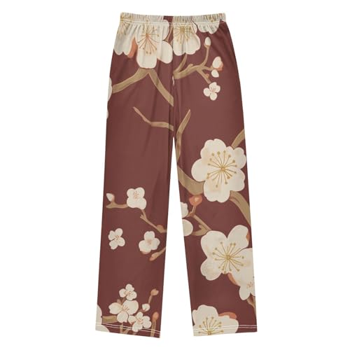 Winter Plum Floral Boys Long Pants Soft Trousers Elastic Waist Kids Lounge Bottoms with Pockets S-XL2