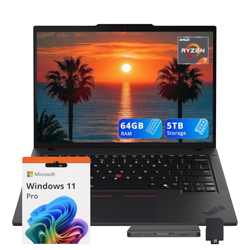 Image of Lenovo ThinkPad T14 Gen 5 14 inch WUXGA Laptop, AMD Ryzen 7 PRO 8840U, 64GB RAM, 5TB Storage(4TB SSD+1TB Docking Station Set), AMD Radeon 780M, Backlit Keyboard, Fingerprint, Webcam, Win 11 Pro, Black