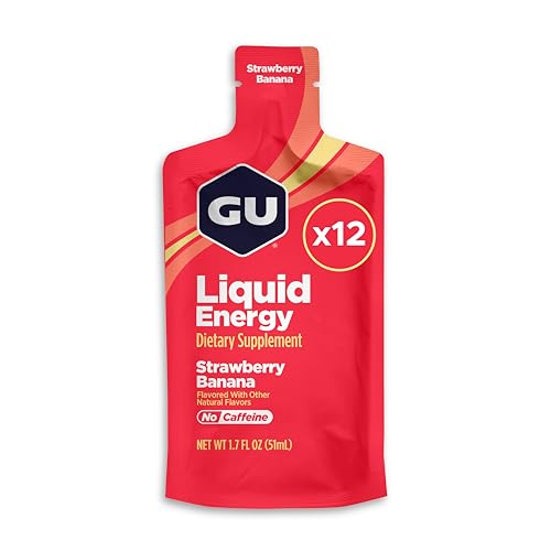 GU Energy Liquid Energy Gel with Complex Carbohydrates, Vegan, Gluten-Free, and Dairy-Free On-the-Go Energy for Any Workout, 12 Count, Strawberry Banana