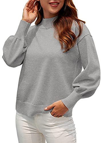 Image of WEACZZY Women's Sweater Mock Neck Long Lantern Sleeve Lightweight Knit Tops