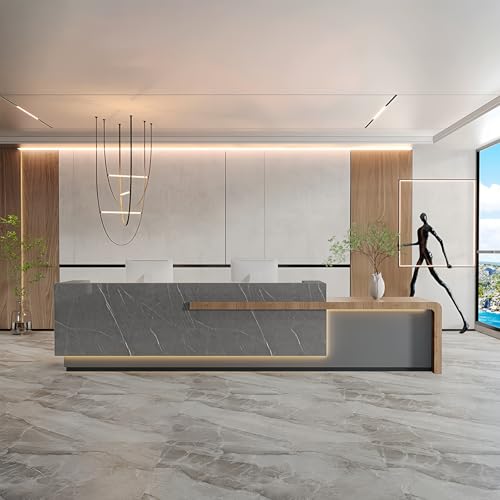 Reception Desk with Counter Has Ample Storage Space and LED Ambient Light, No Assembly Required. Suitable for Shopping Malls, Retail Counters, Cashier Counters
