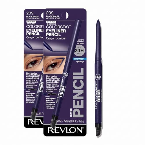 REVLON ColorStay Pencil Waterproof Eyeliner, Smudge-Proof, Eye Makeup with Built-In Sharpener, 209 Black Violet, 0.01 oz (Pack of 2)
