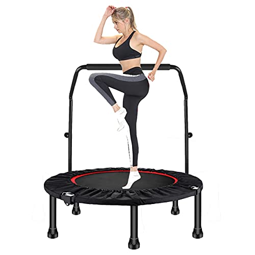 Sinbide Plegable Fitness Trampolín para Niños y Adultos Mini Cama Elástica con Apoyabrazo Ajustable Ø100cm/Ø122cm Jump Trampolín de Entrenamiento Ejercicio Gimnasio Interior Carga 150kg (Ø100cm - 40')