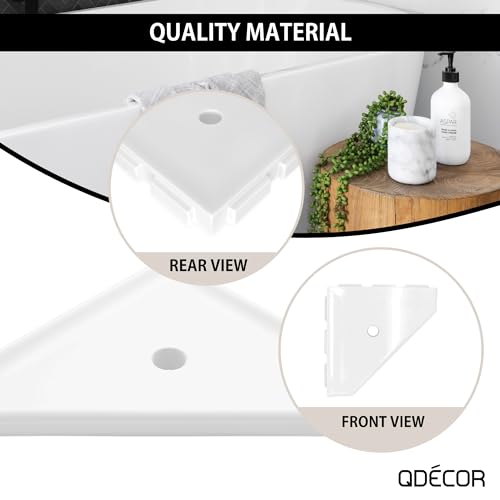 Questech Decor Corner Shower Shelf, 8 Inch Lugged for New Construction, Shower Corner Shelf for Tiled Walls, Geo Lugged Shower Caddy Bathroom Organizer, Bright White Polished
