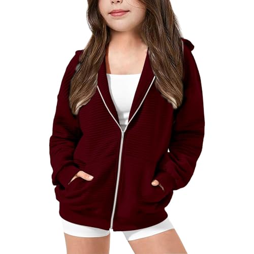 Girls Full Zip Oversized Fleece Jacket Cute Casual Comfy Long Sleeve Sweatshirts with Pockets Kids Fall Winter Sweaters Coat