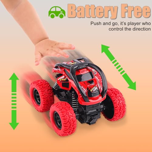 Toys Cars for 2+ Year Old Boys, 2 Pack Pull Back Cars Monster Trucks, 360 Degree Rotation Push and Go Vehicle - Image 3