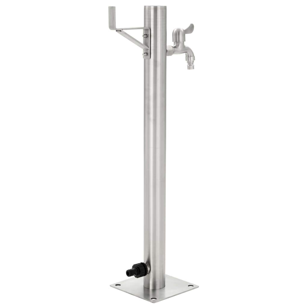 Garten-Wassersäule Edelstahl rund 65 cm mit Wasserhahn, Anschluss für Gartenschlauch und Bewässerungssystem, inklusive Teflonrollen, ideal für Terrasse, Balkon und Beet