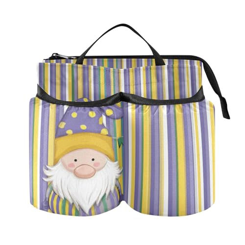 Image of Luggage Cup Holder for Suitcases Free Hands Suitcase Cup Holder Travel Luggage Drink Holder Portable Luggage Cup Caddy Bag Carrier with Handle Stripe Mardi Gras Gnome