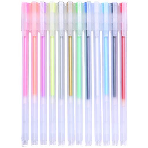 0.5mm Gel Pens Set, Fineliner Gel Pen - Fluorescence Color, Medium Point, Pack of 12 Exquisite box, Sketch Drawing Colorful Ink Pens for Filofax/Diary/Journal, Matel Tip