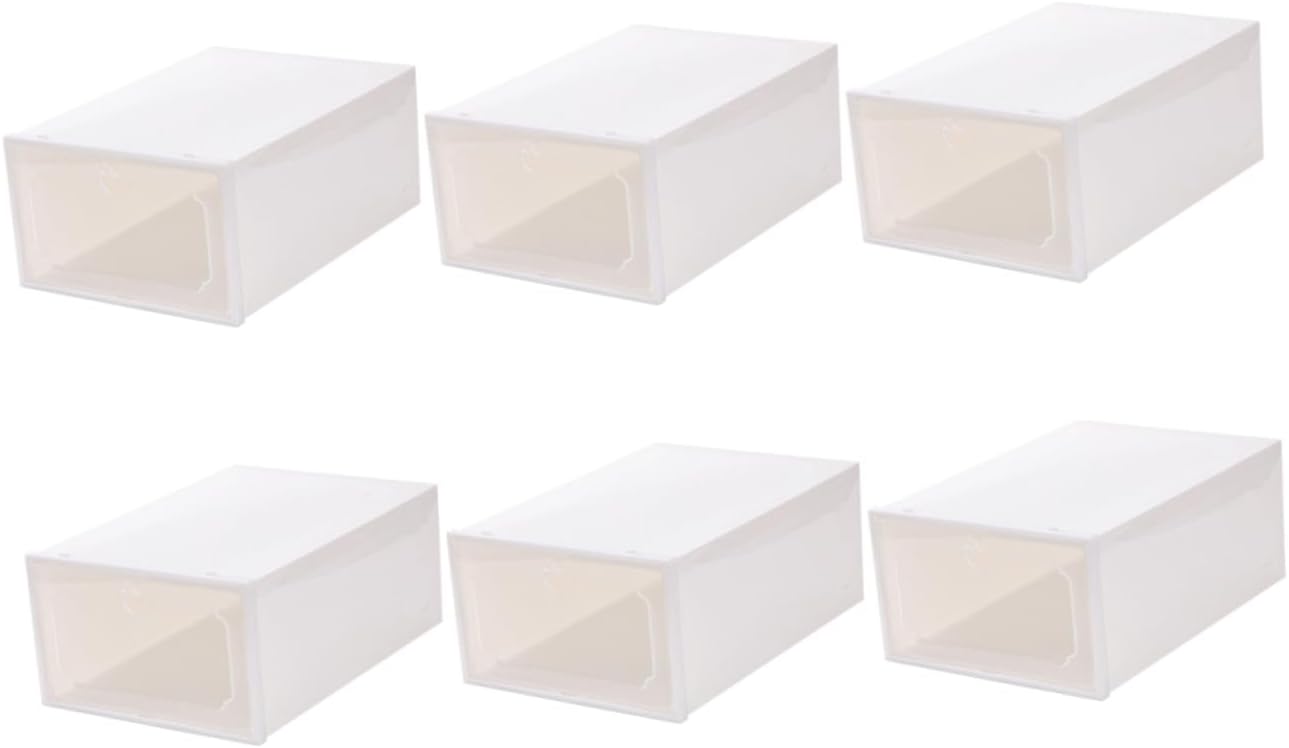 Kichvoe 6pcs Large Drawer-type Shoe Storage Boxes with Pearl White Thickened Plastic, Stackable Shoe Organizers for Women’s Closet Storage and Home Organization