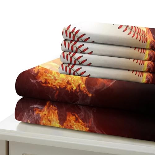 Parure de lit baseball feu housse couette douceur confort 135x200